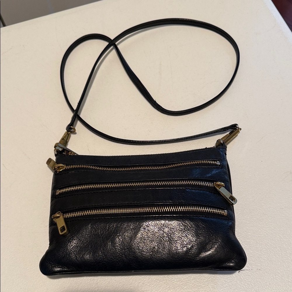 Vintage Rebecca Minkoff Black Leather Modern Preppy Crossbody Gold Hardware